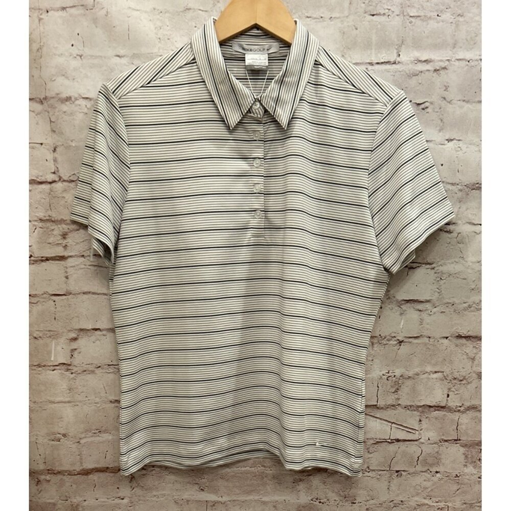 Nike GOLF Fit- Dry Womens Short Sleeve Polo Shirt Size L White Gray Stripe NEW
